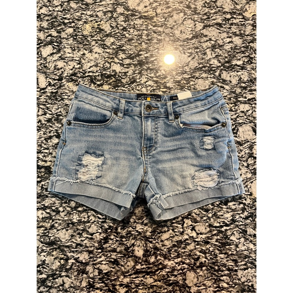 Lucky Brand Riley Short Girls Size 14 Light Wash Distressed Denim Jean Shorts